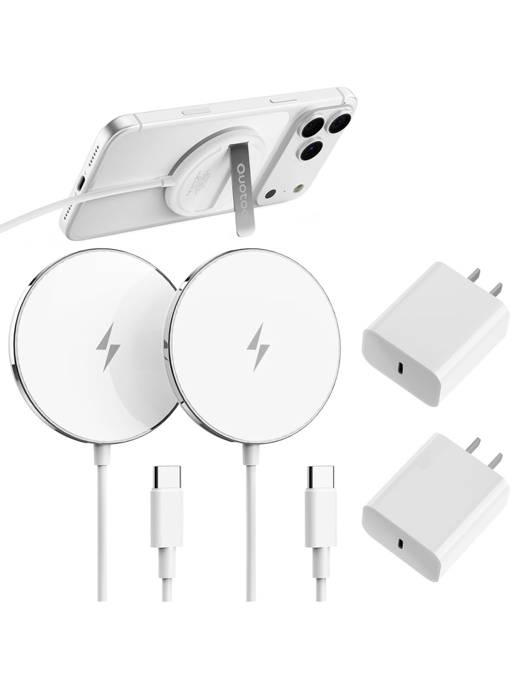 Magnetic Wireless Charger Duo with USB-C PD Adapters - White
